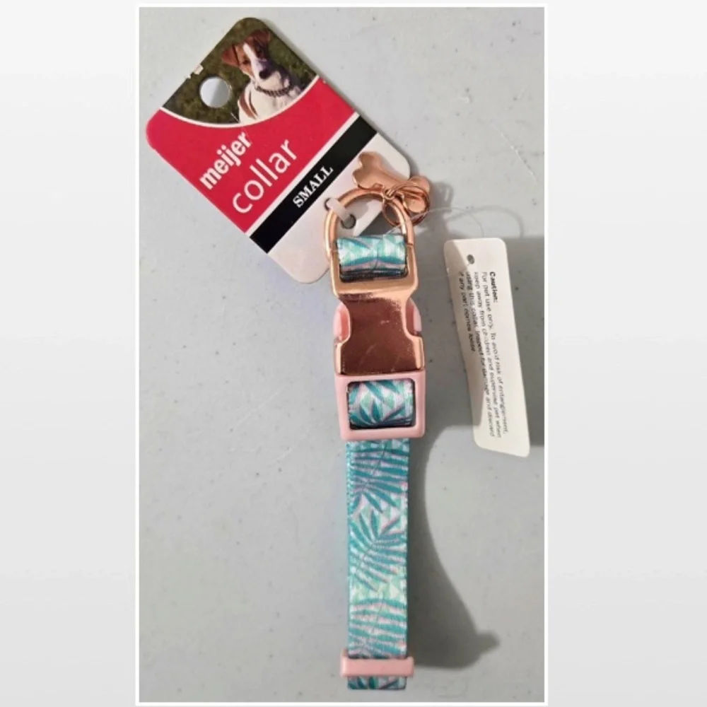 New Dog Collar Small Adjustable Pet Animal Green Tropical Leaves Pink NWT
